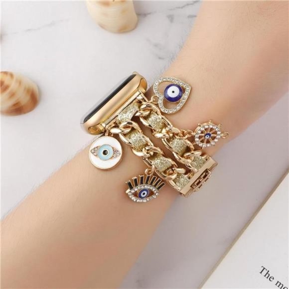 NEW Gold Apple Watch Band w/Evil Eye Charms